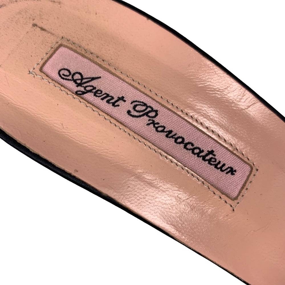 Agent Provacateur Enrica Women’s Slip On Satin Black Pom Pom Trim Heels 8.5-9 - Picture 3 of 11